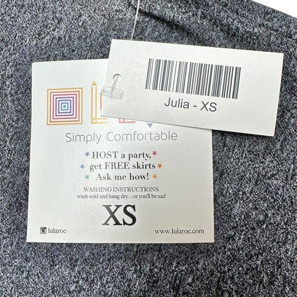 LuLaRoe Retired Julia Dress XS Heathered Gray w Pink Trim Neck SS Form Fit NWT - Picture 4 of 8